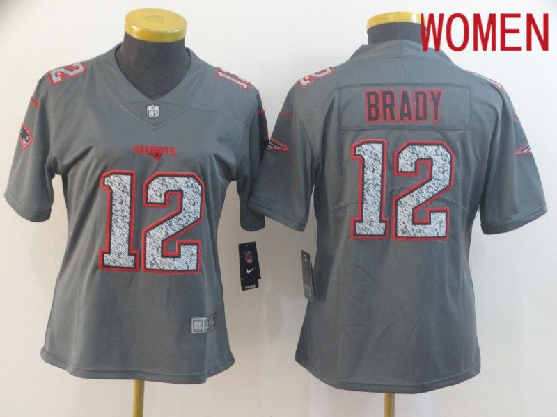Women New England Patriots #12 Brady Nike Teams Gray Fashion Static  Limited NFL Jerseys->women nfl jersey->Women Jersey